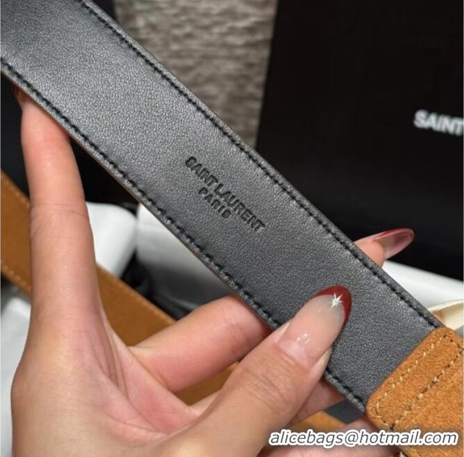 Market Sells Saint Laurent Cassandre Belt 3cm in Suede and Leather YSL26010401 Beige Yellow/Silver 2025