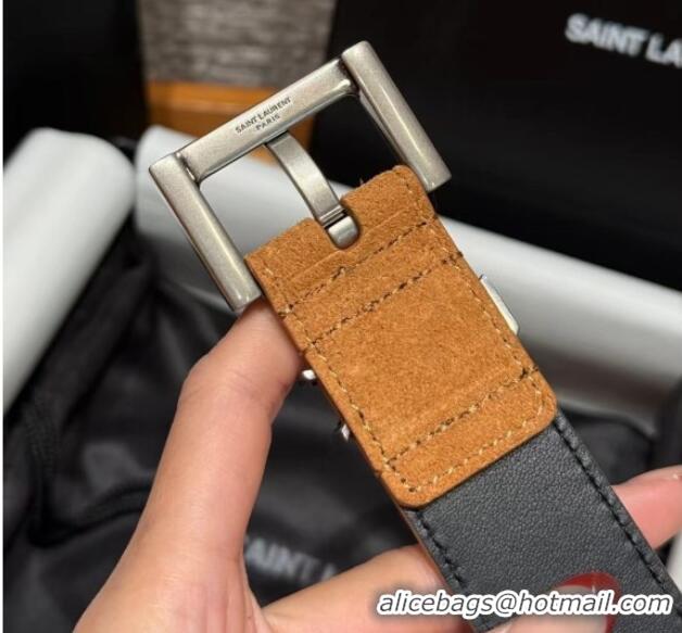 Market Sells Saint Laurent Cassandre Belt 3cm in Suede and Leather YSL26010401 Beige Yellow/Silver 2025