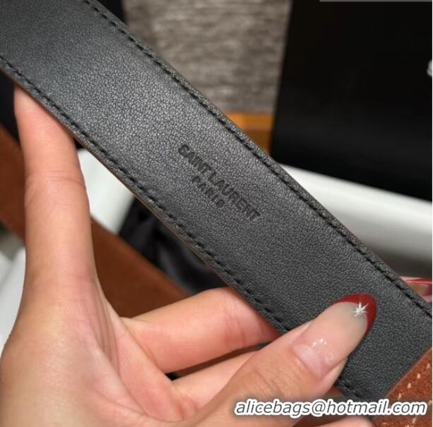 Inexpensive Saint Laurent Cassandre Belt 3cm in Suede and Leather YSL26010401 Brown 2025