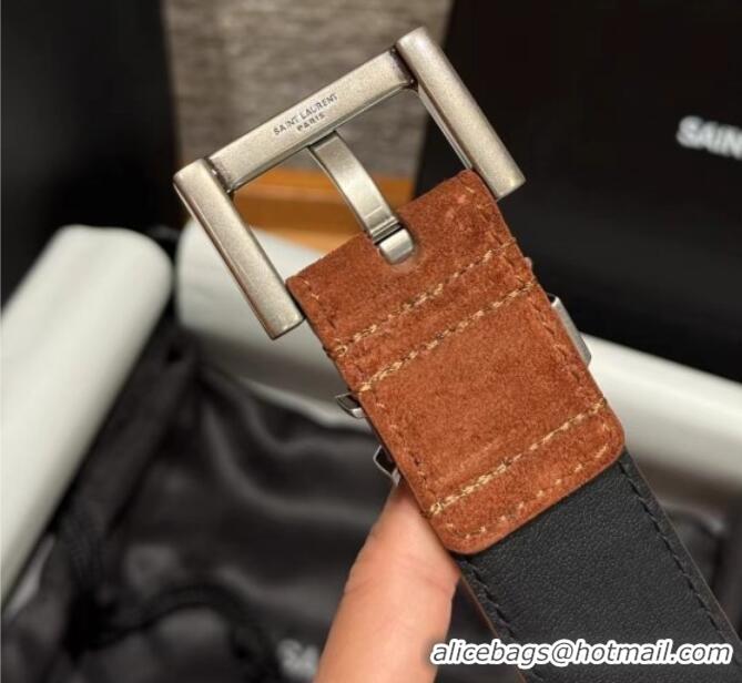 Inexpensive Saint Laurent Cassandre Belt 3cm in Suede and Leather YSL26010401 Brown 2025