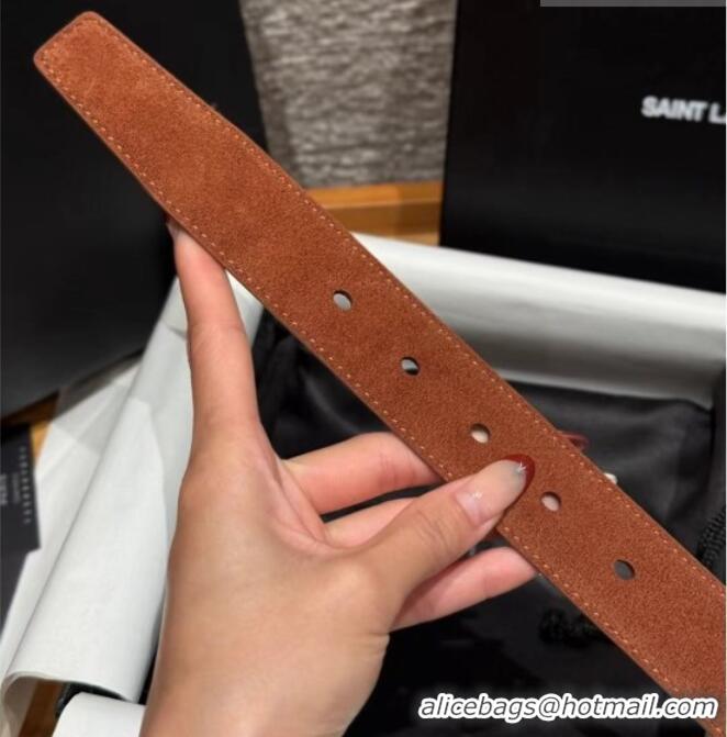 Inexpensive Saint Laurent Cassandre Belt 3cm in Suede and Leather YSL26010401 Brown 2025