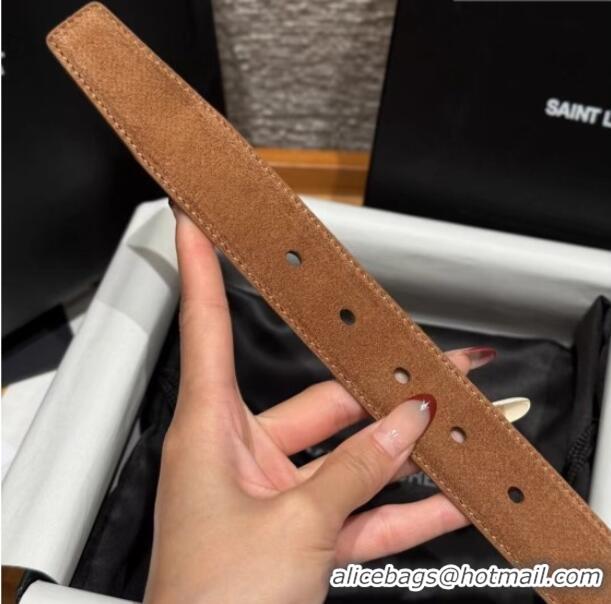 Well Crafted Saint Laurent Cassandre Belt 3cm in Suede and Leather YSL26010401 Taupe 2025