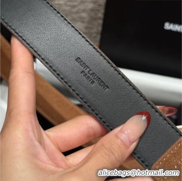 Well Crafted Saint Laurent Cassandre Belt 3cm in Suede and Leather YSL26010401 Taupe 2025