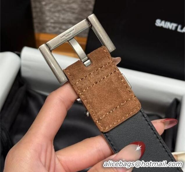Well Crafted Saint Laurent Cassandre Belt 3cm in Suede and Leather YSL26010401 Taupe 2025