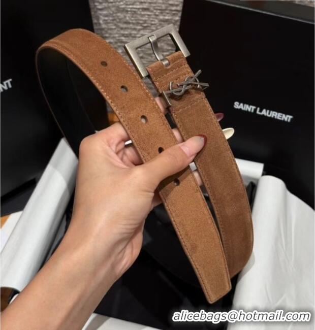 Well Crafted Saint Laurent Cassandre Belt 3cm in Suede and Leather YSL26010401 Taupe 2025