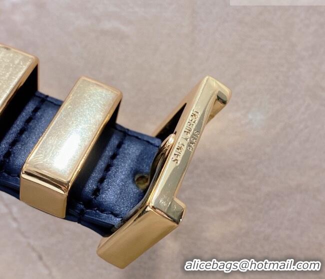 Modern Classic Saint Laurent Calfskin Leather Belt 3cm YSL26010402 Blue/Gold 2025