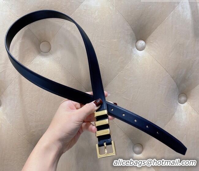 Modern Classic Saint Laurent Calfskin Leather Belt 3cm YSL26010402 Blue/Gold 2025