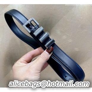 Best Price Saint Laurent Calfskin Leather Belt 3cm YSL26010402 Blue/Silver 2025