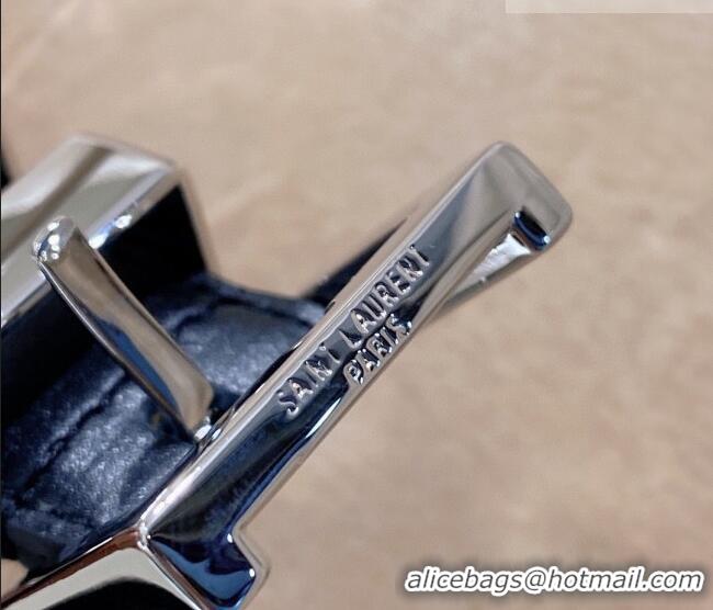 Best Price Saint Laurent Calfskin Leather Belt 3cm YSL26010402 Blue/Silver 2025