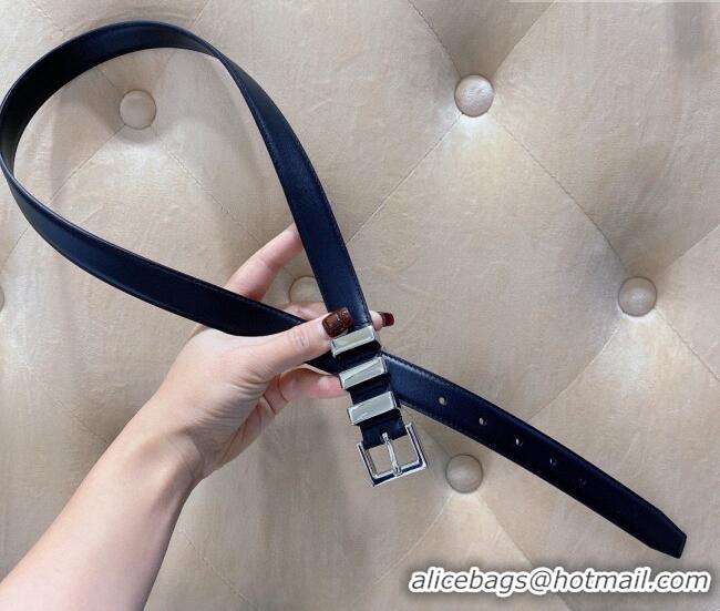 Best Price Saint Laurent Calfskin Leather Belt 3cm YSL26010402 Blue/Silver 2025