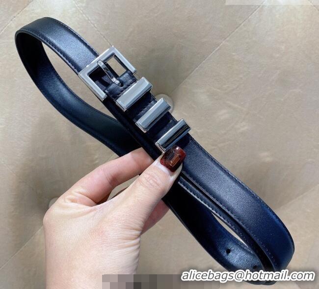 Best Price Saint Laurent Calfskin Leather Belt 3cm YSL26010402 Blue/Silver 2025