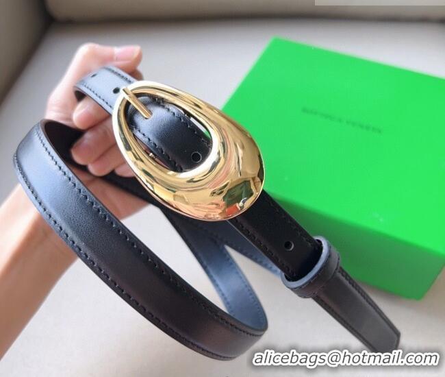 ​Top Quality Bottega Veneta Soft Calfskin Belt 2cm with Gold Pin Buckle 0315 Black 2025