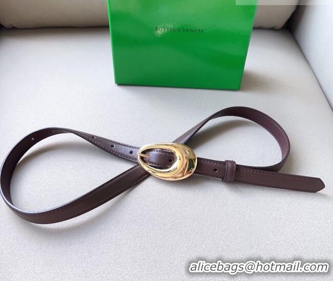 Good Product Bottega Veneta Soft Calfskin Belt 2cm with Gold Pin Buckle 0315 Dark Brown 2025