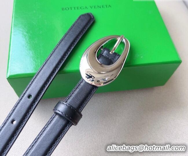 ​Unique Grade Bottega Veneta Soft Calfskin Belt 2cm with Silver Pin Buckle 0315 Black 2025