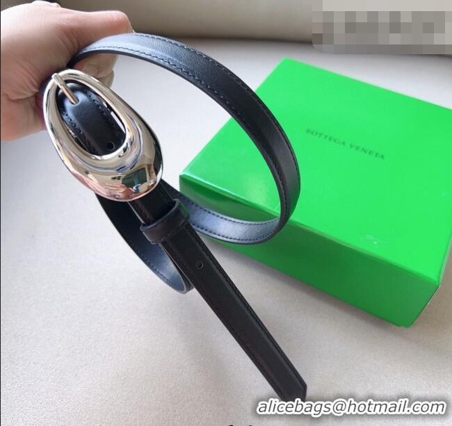 ​Unique Grade Bottega Veneta Soft Calfskin Belt 2cm with Silver Pin Buckle 0315 Black 2025