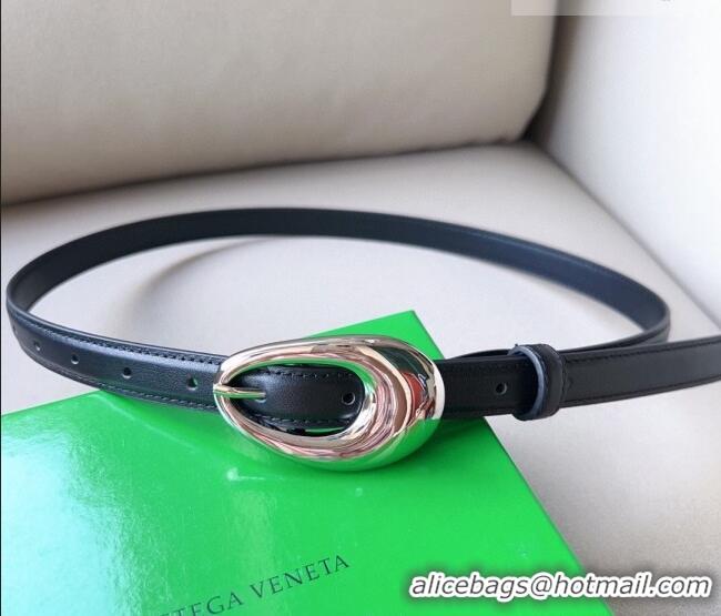 ​Unique Grade Bottega Veneta Soft Calfskin Belt 2cm with Silver Pin Buckle 0315 Black 2025