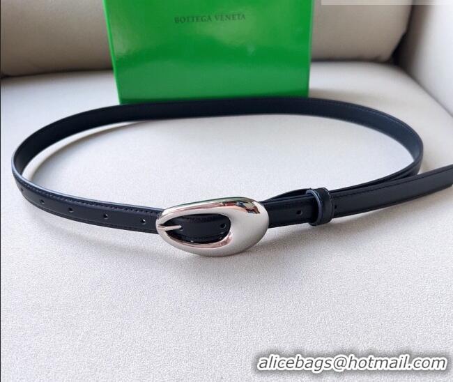 ​Unique Grade Bottega Veneta Soft Calfskin Belt 2cm with Silver Pin Buckle 0315 Black 2025