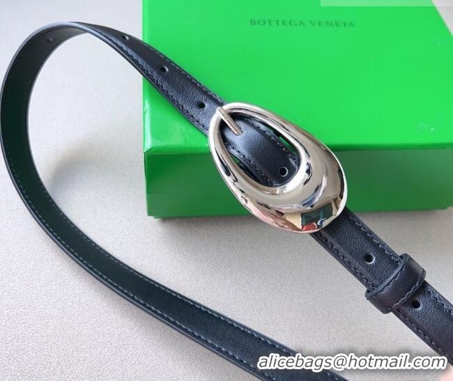 ​Unique Grade Bottega Veneta Soft Calfskin Belt 2cm with Silver Pin Buckle 0315 Black 2025