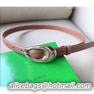 Good Taste Bottega Veneta Soft Calfskin Belt 2cm with Silver Pin Buckle 0315 Light Brown 2025