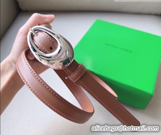 Good Taste Bottega Veneta Soft Calfskin Belt 2cm with Silver Pin Buckle 0315 Light Brown 2025