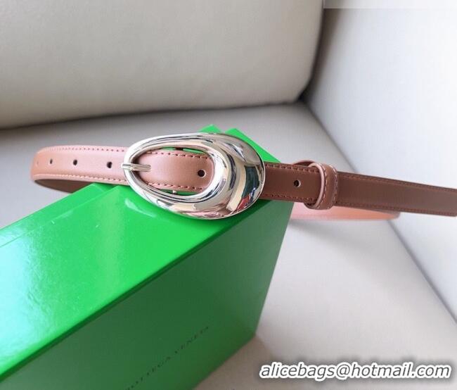 Good Taste Bottega Veneta Soft Calfskin Belt 2cm with Silver Pin Buckle 0315 Light Brown 2025