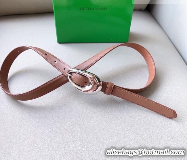 Good Taste Bottega Veneta Soft Calfskin Belt 2cm with Silver Pin Buckle 0315 Light Brown 2025