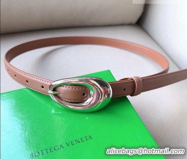 Good Taste Bottega Veneta Soft Calfskin Belt 2cm with Silver Pin Buckle 0315 Light Brown 2025