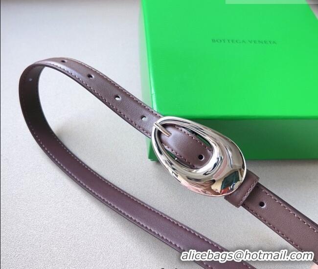 Grade Cheap Bottega Veneta Soft Calfskin Belt 2cm with Silver Pin Buckle 0315 Dark Brown 2025