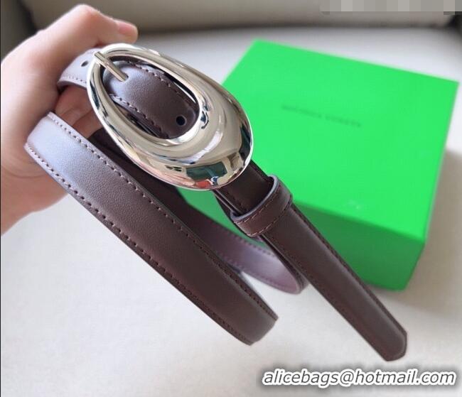 Grade Cheap Bottega Veneta Soft Calfskin Belt 2cm with Silver Pin Buckle 0315 Dark Brown 2025