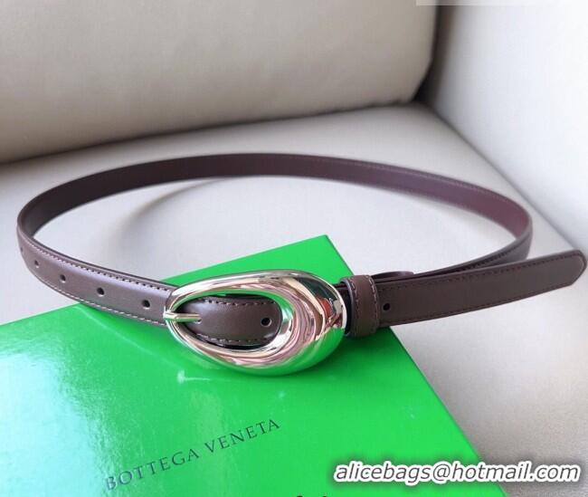 Grade Cheap Bottega Veneta Soft Calfskin Belt 2cm with Silver Pin Buckle 0315 Dark Brown 2025