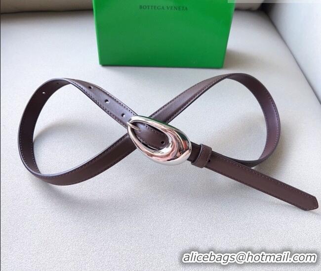 Grade Cheap Bottega Veneta Soft Calfskin Belt 2cm with Silver Pin Buckle 0315 Dark Brown 2025