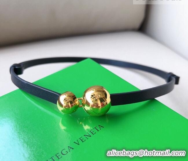 Promotional Bottega Veneta Calfskin Belt with Gold Spheres Buckle 0315 Black 2025