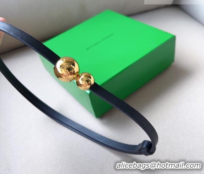 Promotional Bottega Veneta Calfskin Belt with Gold Spheres Buckle 0315 Black 2025