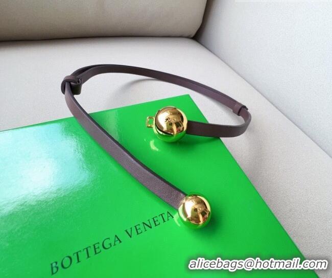 Trendy Design Bottega Veneta Calfskin Belt with Gold Spheres Buckle 0315 Dark Brown 2025