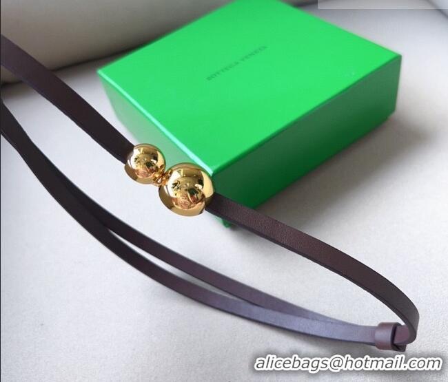 Trendy Design Bottega Veneta Calfskin Belt with Gold Spheres Buckle 0315 Dark Brown 2025