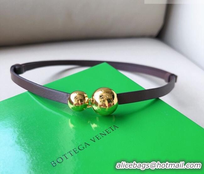 Trendy Design Bottega Veneta Calfskin Belt with Gold Spheres Buckle 0315 Dark Brown 2025