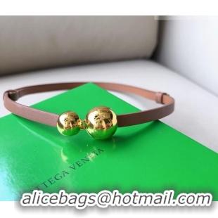 ​New Discount Bottega Veneta Calfskin Belt with Gold Spheres Buckle 0315 Light Brown 2025