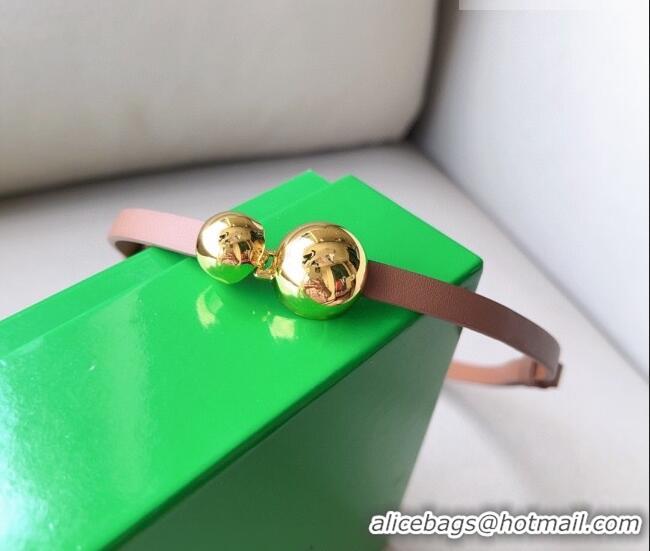 ​New Discount Bottega Veneta Calfskin Belt with Gold Spheres Buckle 0315 Light Brown 2025