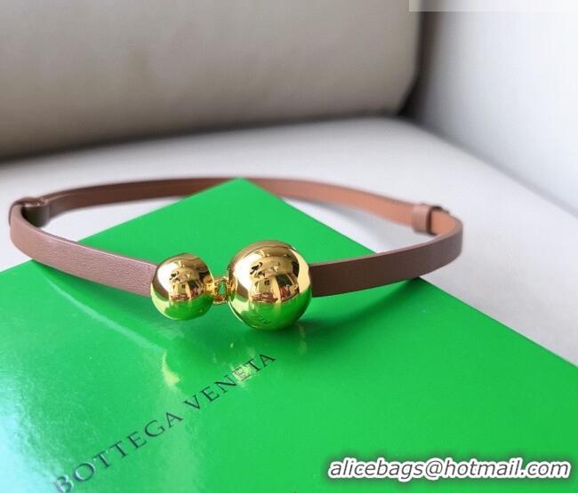 ​New Discount Bottega Veneta Calfskin Belt with Gold Spheres Buckle 0315 Light Brown 2025