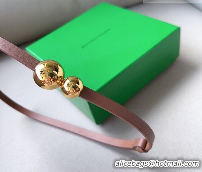 ​New Discount Bottega Veneta Calfskin Belt with Gold Spheres Buckle 0315 Light Brown 2025