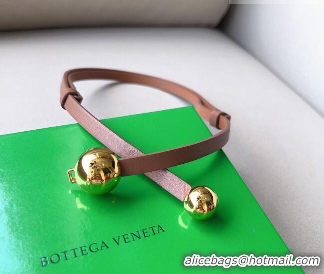 ​New Discount Bottega Veneta Calfskin Belt with Gold Spheres Buckle 0315 Light Brown 2025