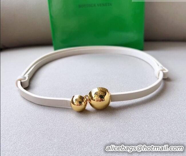 Luxury Cheap Bottega Veneta Calfskin Belt with Gold Spheres Buckle 0315 White 2025