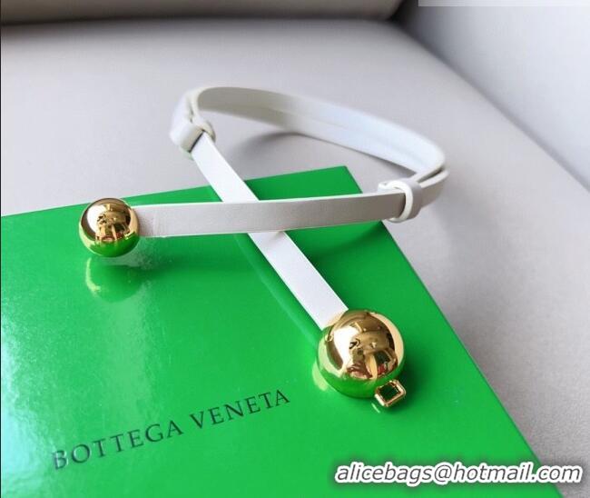 Luxury Cheap Bottega Veneta Calfskin Belt with Gold Spheres Buckle 0315 White 2025