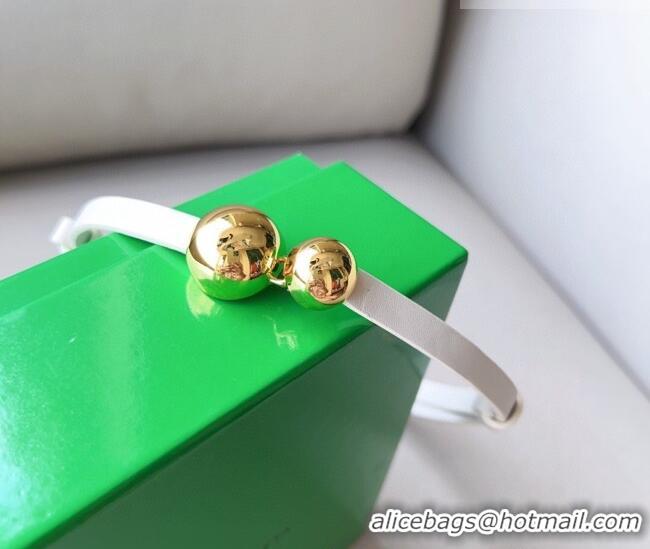 Luxury Cheap Bottega Veneta Calfskin Belt with Gold Spheres Buckle 0315 White 2025