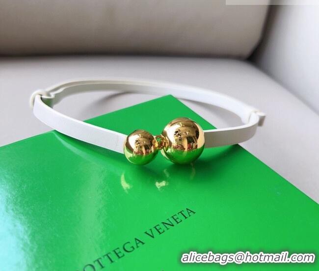 Luxury Cheap Bottega Veneta Calfskin Belt with Gold Spheres Buckle 0315 White 2025