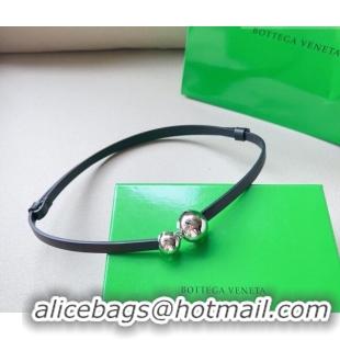 Well Crafted Bottega Veneta Calfskin Belt with Silver Spheres Buckle 0315 Black 2025