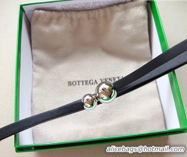 Well Crafted Bottega Veneta Calfskin Belt with Silver Spheres Buckle 0315 Black 2025