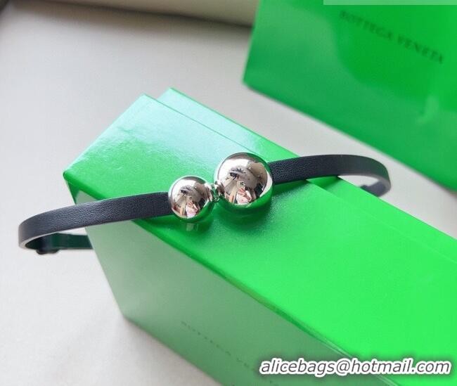 Well Crafted Bottega Veneta Calfskin Belt with Silver Spheres Buckle 0315 Black 2025