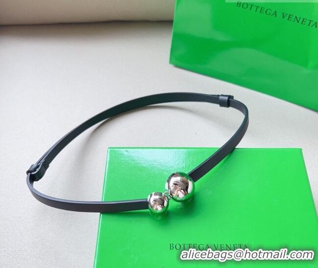 Well Crafted Bottega Veneta Calfskin Belt with Silver Spheres Buckle 0315 Black 2025