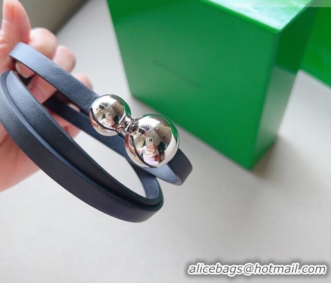 Well Crafted Bottega Veneta Calfskin Belt with Silver Spheres Buckle 0315 Black 2025